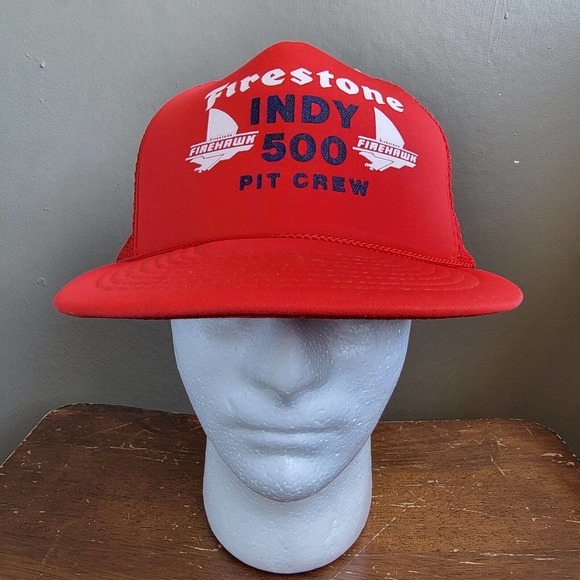 Vintage RARE Indy 500 Pit Crew FireHawk Firestone Snapback Cap Hat Red - Picture 1 of 9